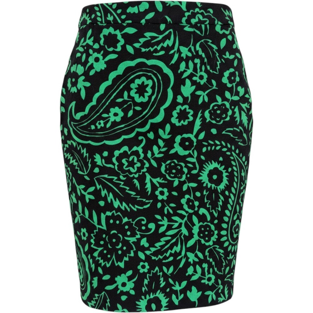Boden Pencil Skirt Women 6 Green Black Paisley Floral Retro Preppy Career Modern
